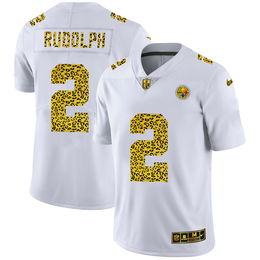 Custom Pittsburgh Steelers 2 Mason Rudolph Men Nike Flocked Leopard Print Vapor Limited NFL Jersey White